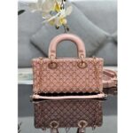 Dior Women CD Small Lady D-Joy Bag Rose Des Vents Cannage Calfskin Embroidered Resin Pearls - Imagen 3