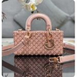 Dior Women CD Small Lady D-Joy Bag Rose Des Vents Cannage Calfskin Embroidered Resin Pearls - Imagen 2