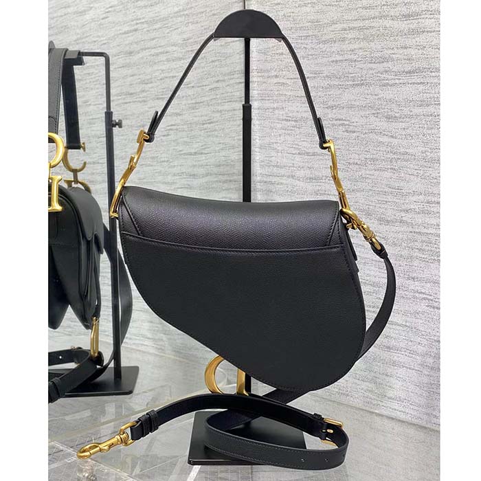 Dior Women Saddle Bag Strap Black Grained Calfskin CD Signature Interior Back Pocket (2)