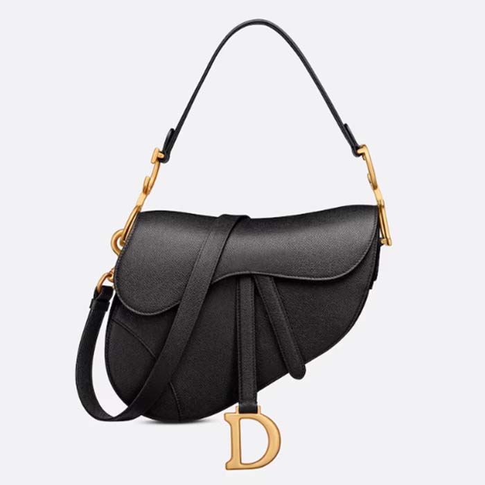 Dior Women Saddle Bag Strap Black Grained Calfskin CD Signature Interior Back Pocket