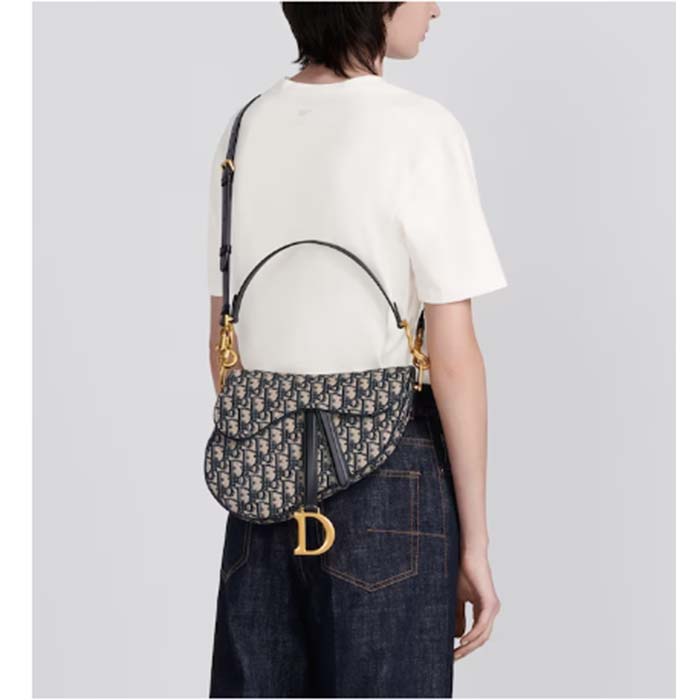 Dior Women Saddle Bag Strap Blue Dior Oblique Jacquard CD Signature Interior Back Pocket (12)