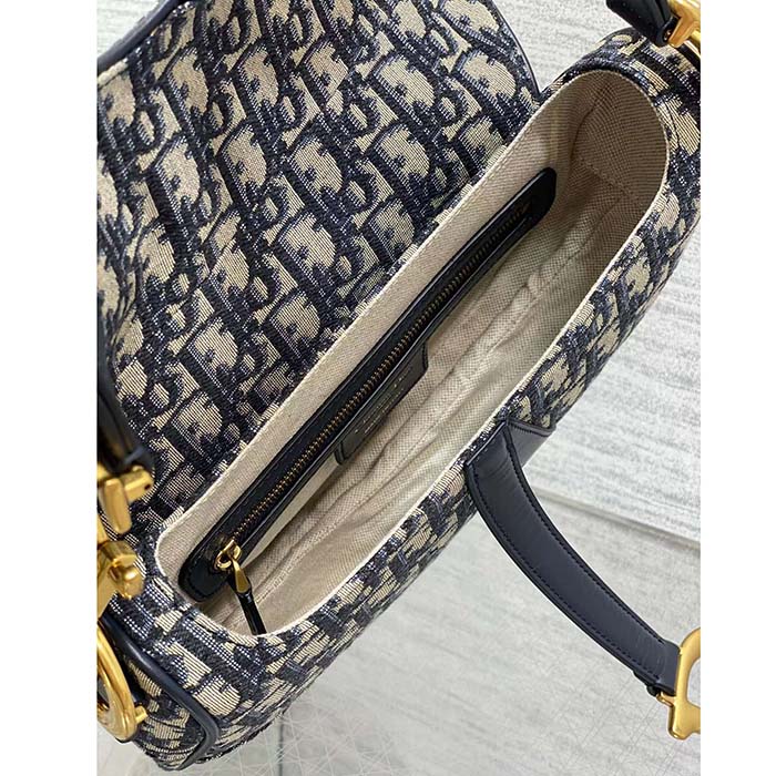 Dior Women Saddle Bag Strap Blue Dior Oblique Jacquard CD Signature Interior Back Pocket (3)