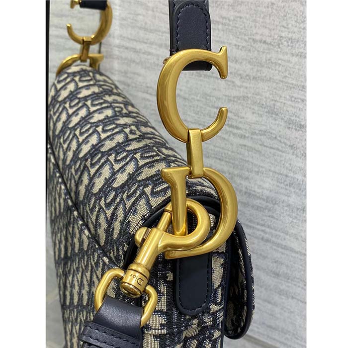 Dior Women Saddle Bag Strap Blue Dior Oblique Jacquard CD Signature Interior Back Pocket (4)