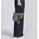 Dior Women Saddle Bag Strap Blue Dior Oblique Jacquard CD Signature Interior Back Pocket - Image 13