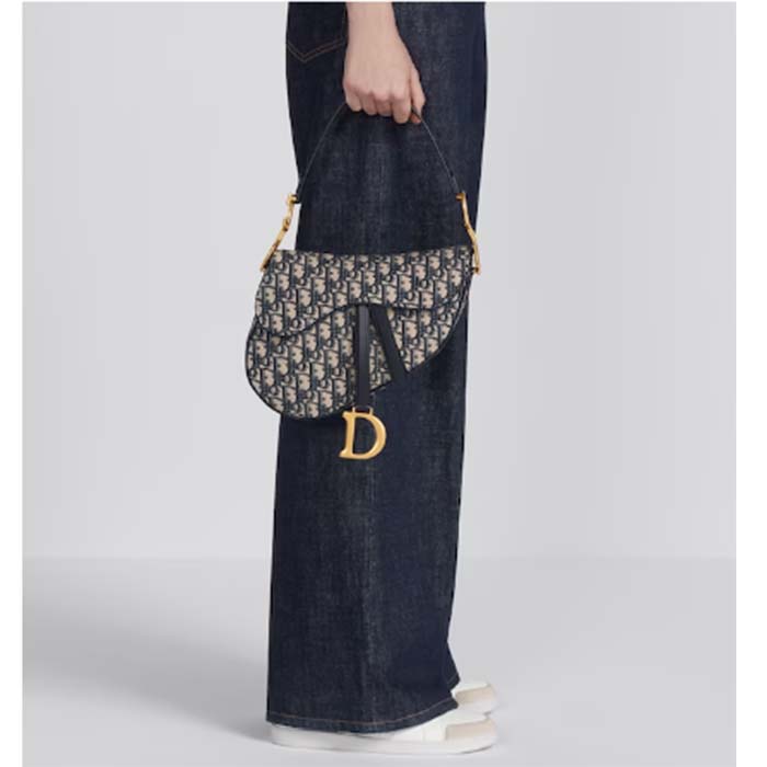 Dior Women Saddle Bag Strap Blue Dior Oblique Jacquard CD Signature Interior Back Pocket (9)