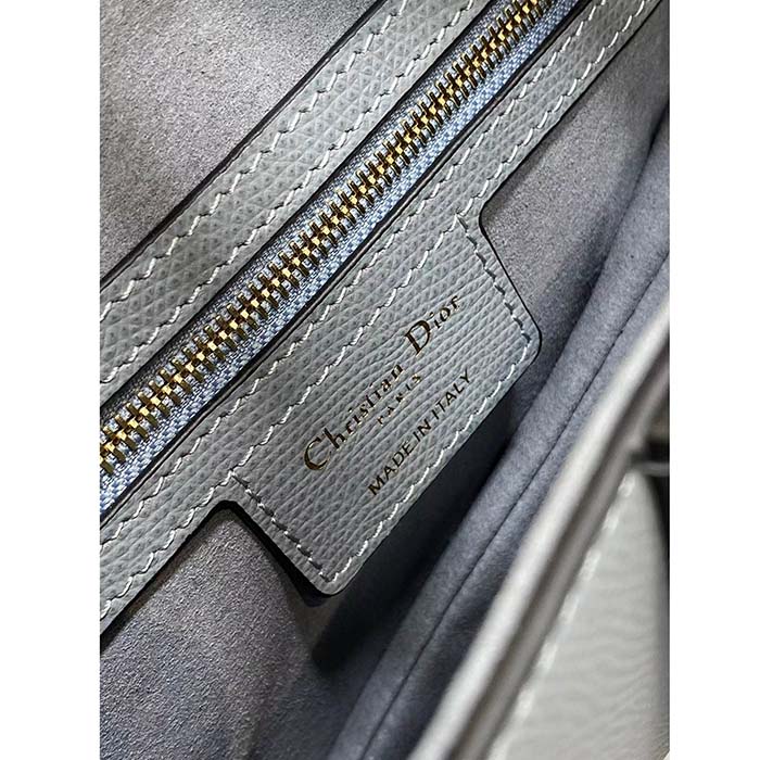 Dior Women Saddle Bag Strap Gray Grained Calfskin CD Signature Interior Back Pocket (1)