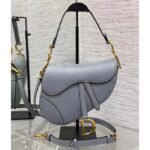 Dior Women Saddle Bag Strap Gray Grained Calfskin CD Signature Interior Back Pocket - Image 2
