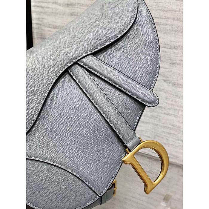 Dior Women Saddle Bag Strap Gray Grained Calfskin CD Signature Interior Back Pocket (6)