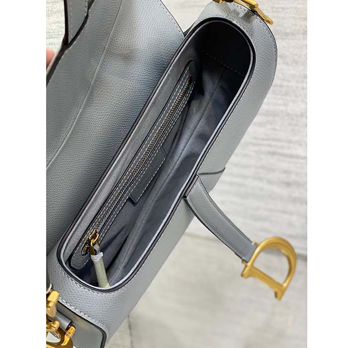 Dior Women Saddle Bag Strap Gray Grained Calfskin CD Signature Interior Back Pocket (8)