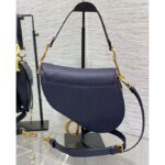 Dior Women Saddle Bag Strap Indigo Blue Grained Calfskin CD Signature Interior Back Pocket - Image 3