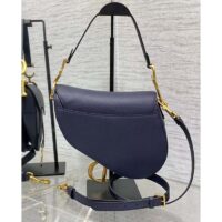 Dior Women Saddle Bag Strap Indigo Blue Grained Calfskin CD Signature Interior Back Pocket (8)