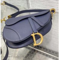 Dior Women Saddle Bag Strap Indigo Blue Grained Calfskin CD Signature Interior Back Pocket (8)