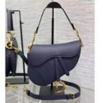 Dior Women Saddle Bag Strap Indigo Blue Grained Calfskin CD Signature Interior Back Pocket - Image 2