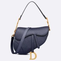 Dior Women Saddle Bag Strap Indigo Blue Grained Calfskin CD Signature Interior Back Pocket (8)