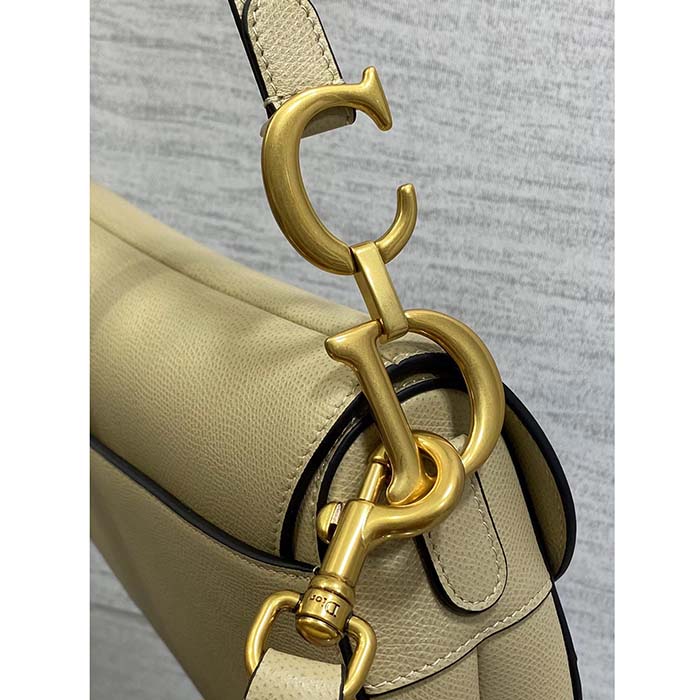Dior Women Saddle Bag Strap Sand-Colored Grained Calfskin CD Signature Interior Back Pocket (3)