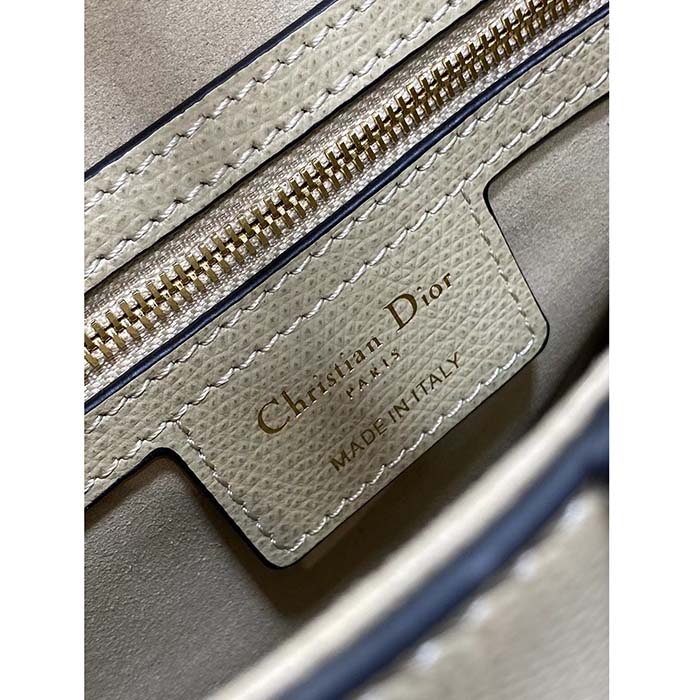 Dior Women Saddle Bag Strap Sand-Colored Grained Calfskin CD Signature Interior Back Pocket (7)