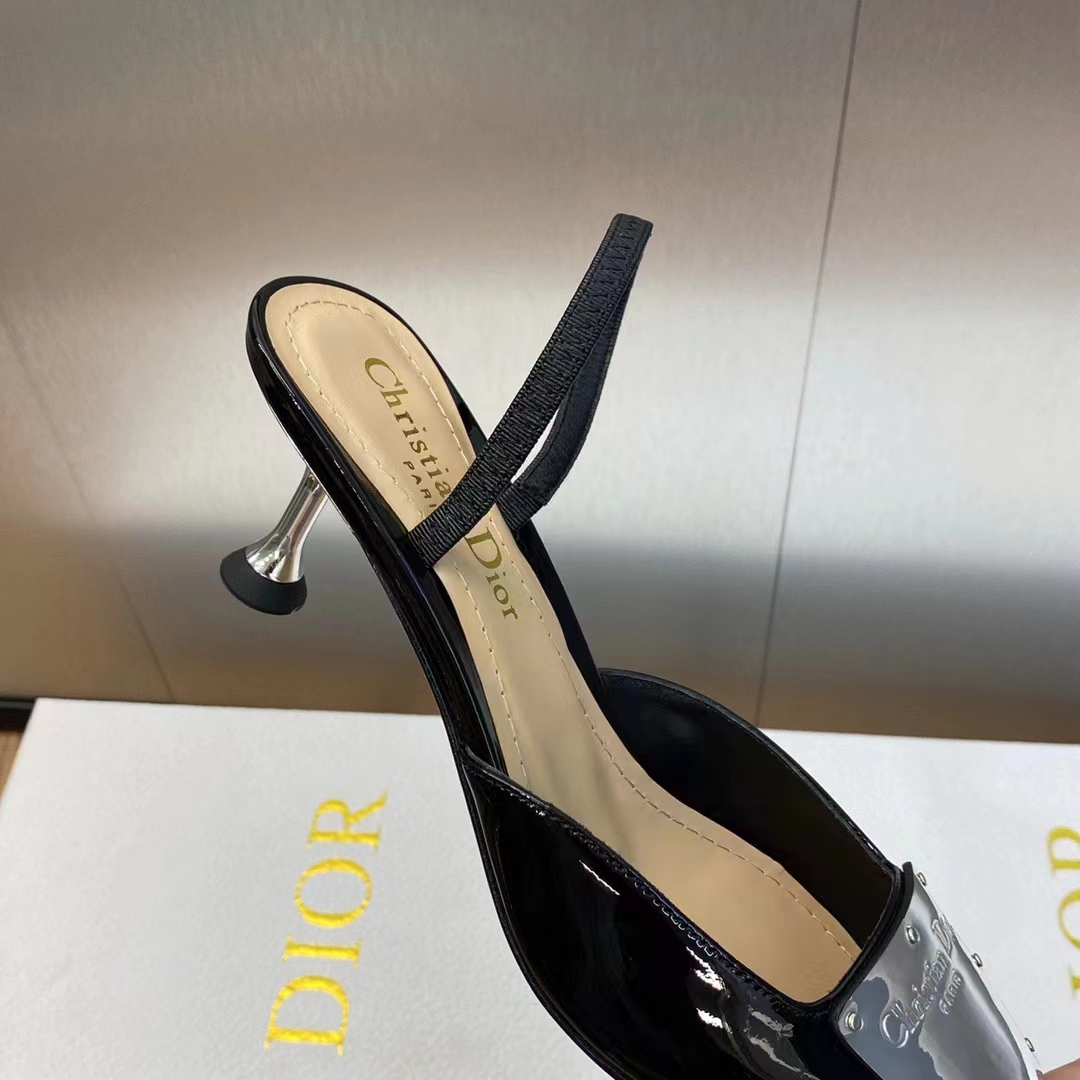 Dior Women Shoes CD La Parisienne Dior Slingback Pump Black Patent Calfskin (1)