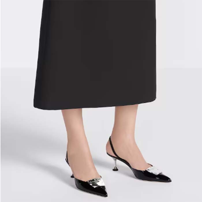 Dior Women Shoes CD La Parisienne Dior Slingback Pump Black Patent Calfskin (3)
