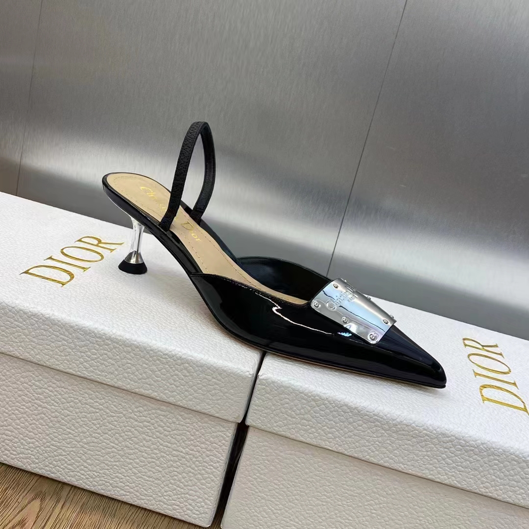 Dior Women Shoes CD La Parisienne Dior Slingback Pump Black Patent Calfskin (7)