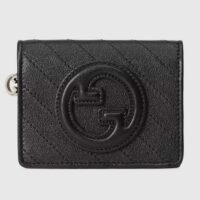 Gucci GG Unisex Blondie Card Case Wallet Black Leather Taffeta Lining Round Interlocking G (1)