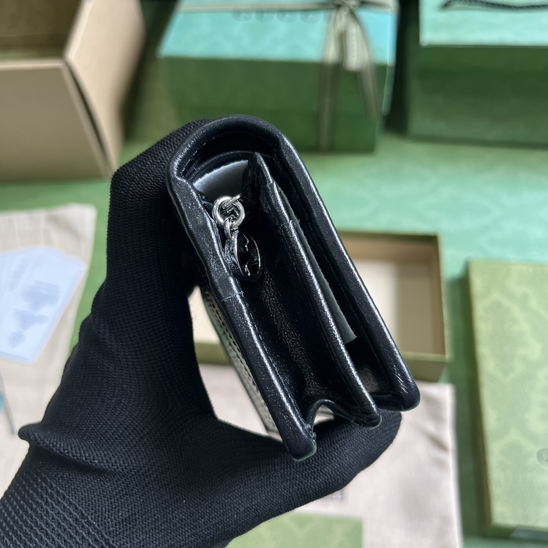 Gucci GG Unisex Blondie Card Case Wallet Black Leather Taffeta Lining Round Interlocking G (10)