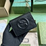 Gucci GG Unisex Blondie Card Case Wallet Black Leather Taffeta Lining Round Interlocking G - Imagen 2