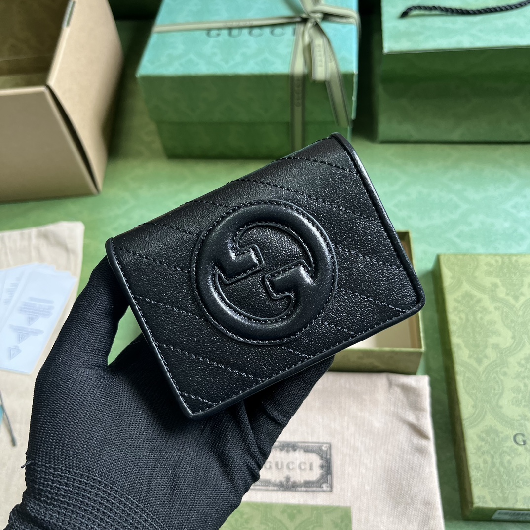 Gucci GG Unisex Blondie Card Case Wallet Black Leather Taffeta Lining Round Interlocking G (2)
