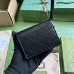 Gucci GG Unisex Blondie Card Case Wallet Black Leather Taffeta Lining Round Interlocking G - Imagen 4
