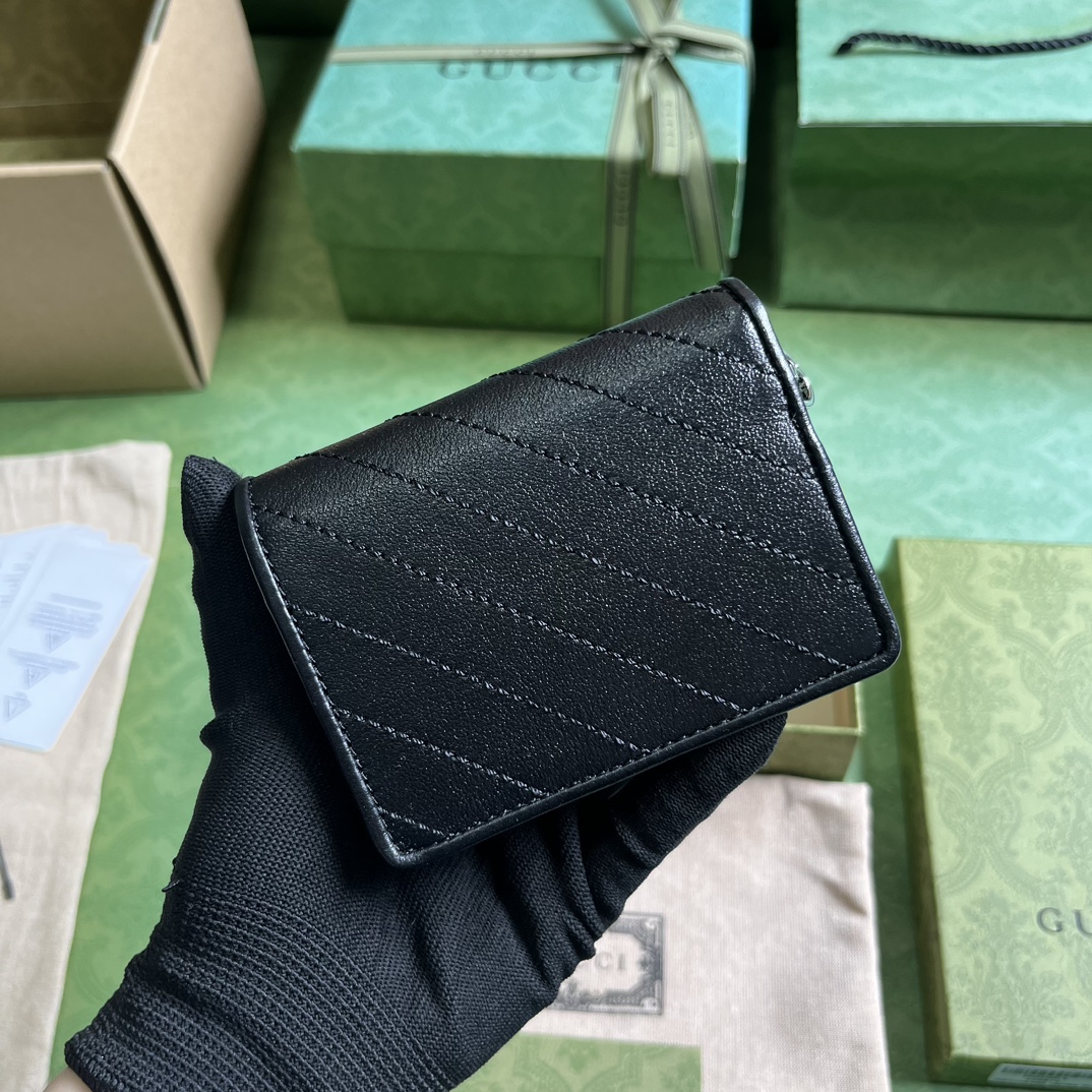 Gucci GG Unisex Blondie Card Case Wallet Black Leather Taffeta Lining Round Interlocking G (4)