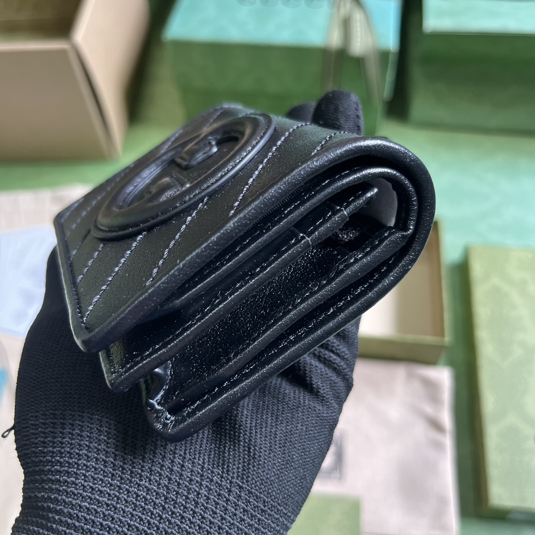 Gucci GG Unisex Blondie Card Case Wallet Black Leather Taffeta Lining Round Interlocking G (9)