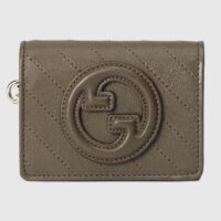 Gucci GG Unisex Blondie Card Case Wallet Brown Leather Taffeta Lining Round Interlocking G (1)