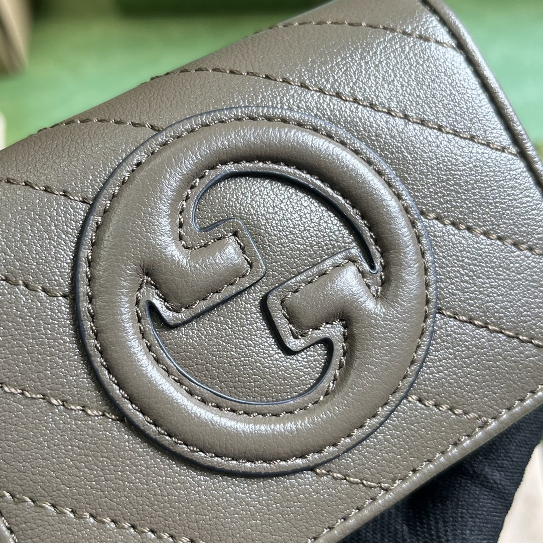 Gucci GG Unisex Blondie Card Case Wallet Brown Leather Taffeta Lining Round Interlocking G (10)