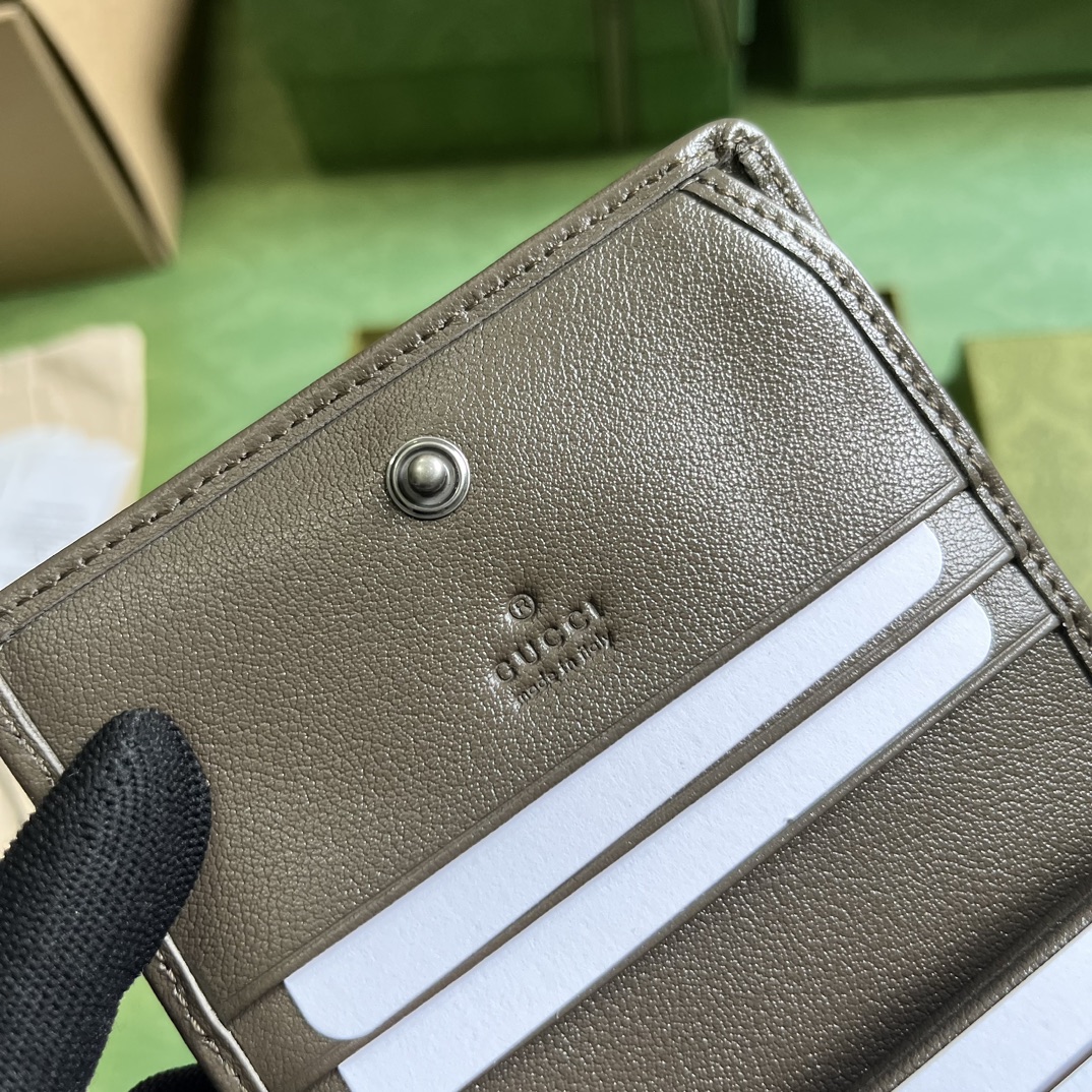 Gucci GG Unisex Blondie Card Case Wallet Brown Leather Taffeta Lining Round Interlocking G (2)