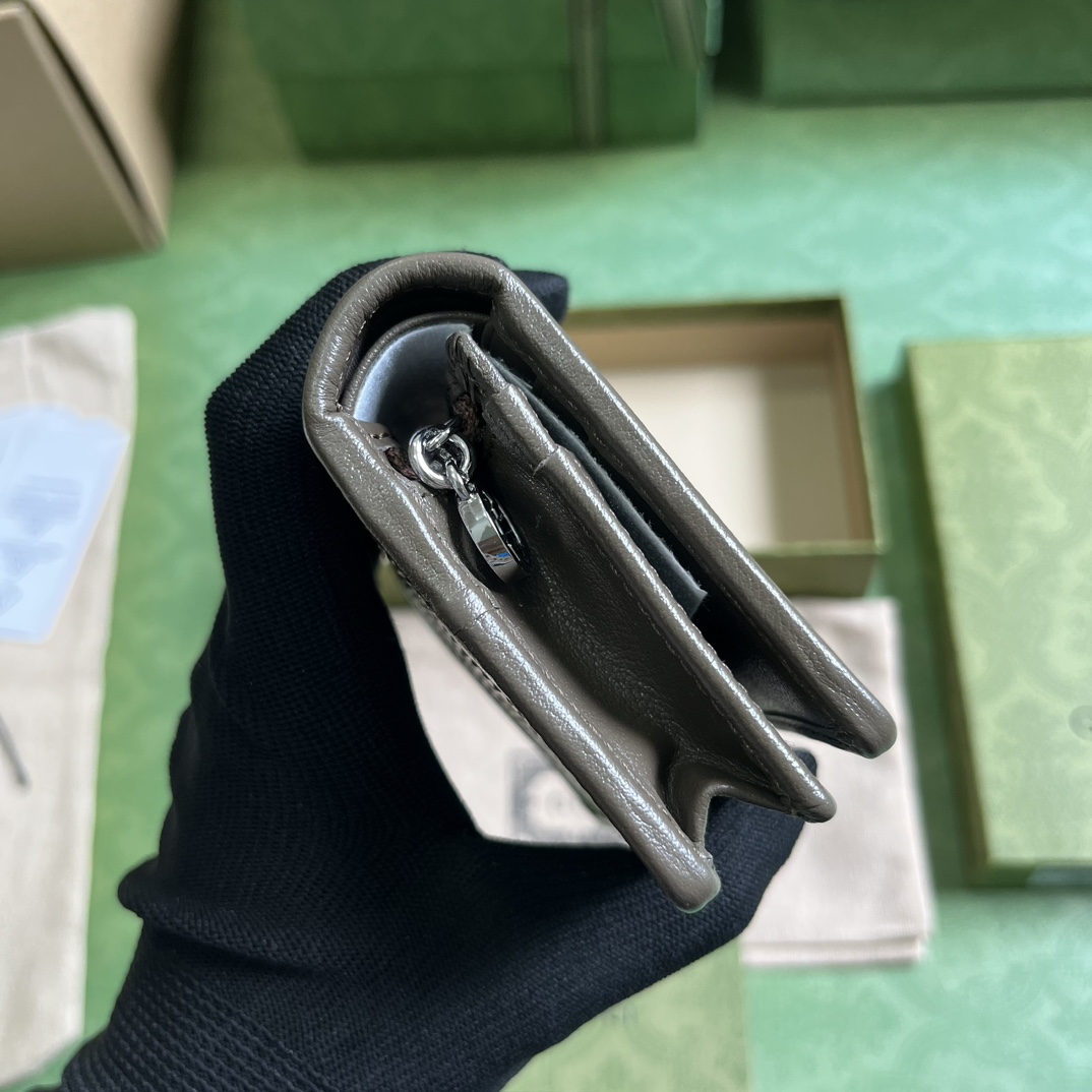 Gucci GG Unisex Blondie Card Case Wallet Brown Leather Taffeta Lining Round Interlocking G (3)
