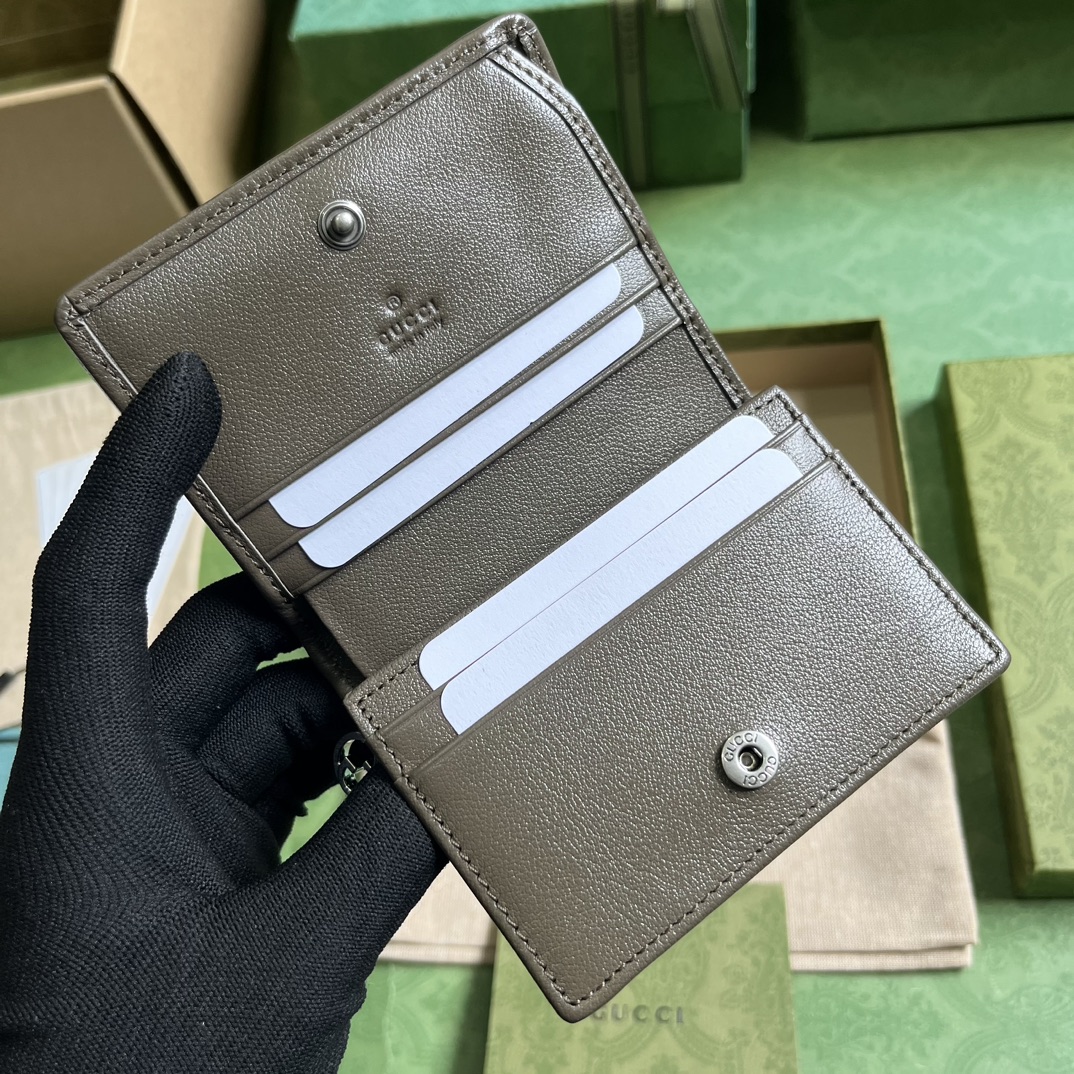 Gucci GG Unisex Blondie Card Case Wallet Brown Leather Taffeta Lining Round Interlocking G (6)