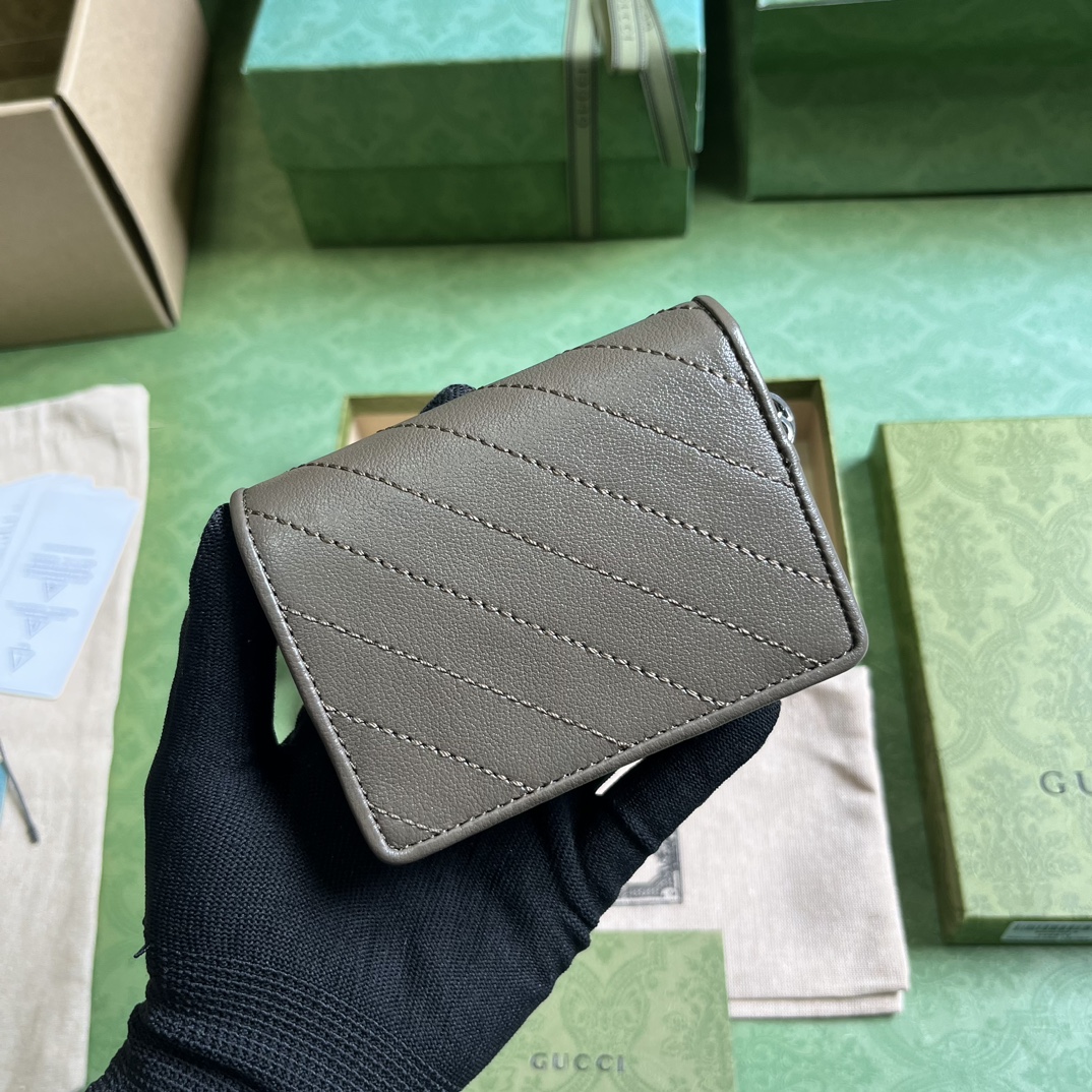 Gucci GG Unisex Blondie Card Case Wallet Brown Leather Taffeta Lining Round Interlocking G (7)