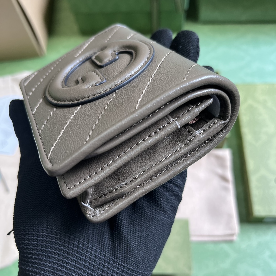 Gucci GG Unisex Blondie Card Case Wallet Brown Leather Taffeta Lining Round Interlocking G (8)