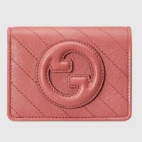 Gucci GG Unisex Blondie Card Case Wallet Pink Leather Taffeta Lining Round Interlocking G