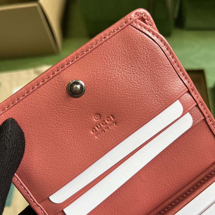 Gucci GG Unisex Blondie Card Case Wallet Pink Leather Taffeta Lining Round Interlocking G (2)