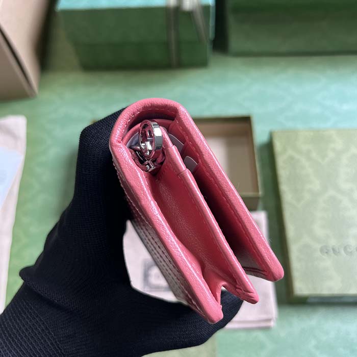 Gucci GG Unisex Blondie Card Case Wallet Pink Leather Taffeta Lining Round Interlocking G (3)