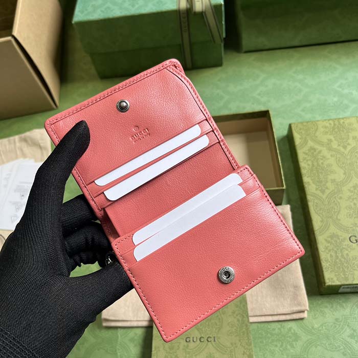 Gucci GG Unisex Blondie Card Case Wallet Pink Leather Taffeta Lining Round Interlocking G (4)