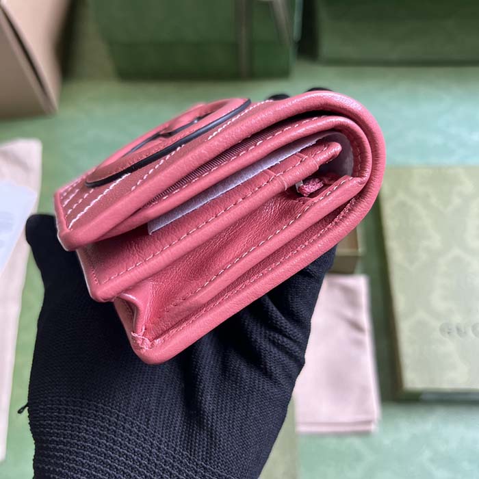 Gucci GG Unisex Blondie Card Case Wallet Pink Leather Taffeta Lining Round Interlocking G (5)