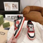 Gucci GG Unisex MAC80 Sneaker Black Red Leather White Fabric Interlocking G Embroidery Round Toe Rubber - Imagen 6
