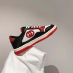Gucci GG Unisex MAC80 Sneaker Black Red Leather White Fabric Interlocking G Embroidery Round Toe Rubber - Imagen 2