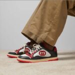 Gucci GG Unisex MAC80 Sneaker Black Red Leather White Fabric Interlocking G Embroidery Round Toe Rubber - Imagen 12