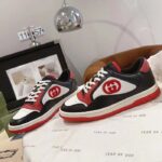 Gucci GG Unisex MAC80 Sneaker Black Red Leather White Fabric Interlocking G Embroidery Round Toe Rubber - Imagen 4