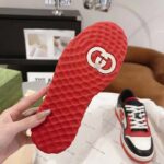 Gucci GG Unisex MAC80 Sneaker Black Red Leather White Fabric Interlocking G Embroidery Round Toe Rubber - Imagen 9