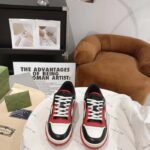 Gucci GG Unisex MAC80 Sneaker Black Red Leather White Fabric Interlocking G Embroidery Round Toe Rubber - Imagen 5