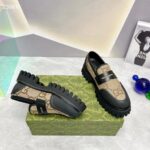 Gucci GG Unisex Maxi GG Loafer Camel Ebony Canvas Rubber EVA Sole Low-Heel - Image 4