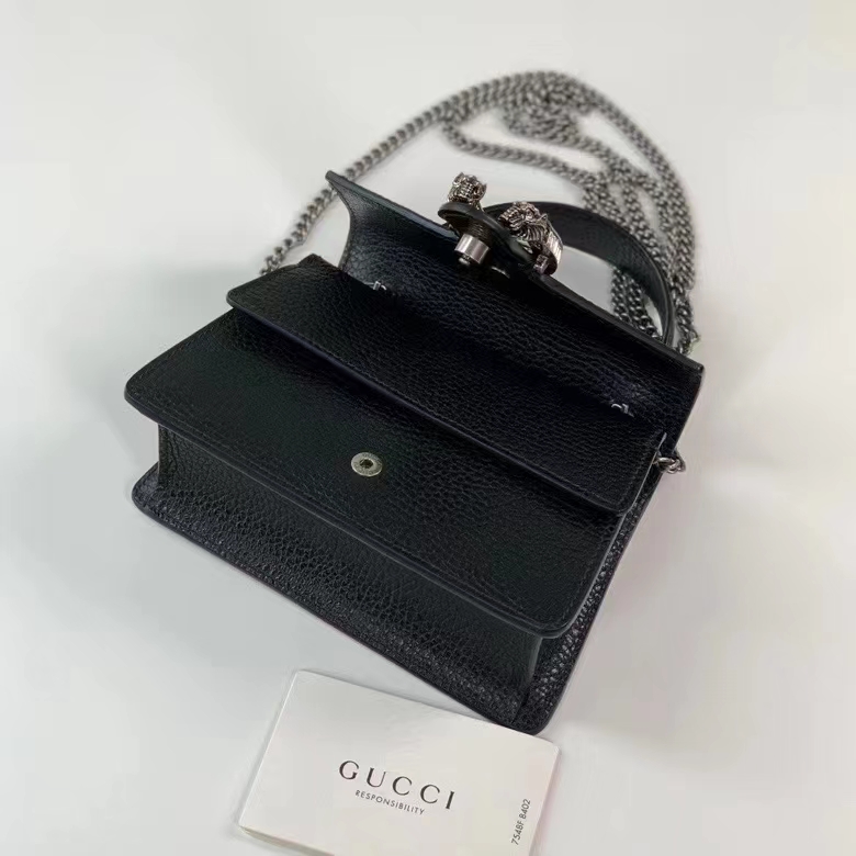 Gucci GG Women Dionysus Mini Top Handle Bag Black Crystal Hardware Tiger Head Closure (1)